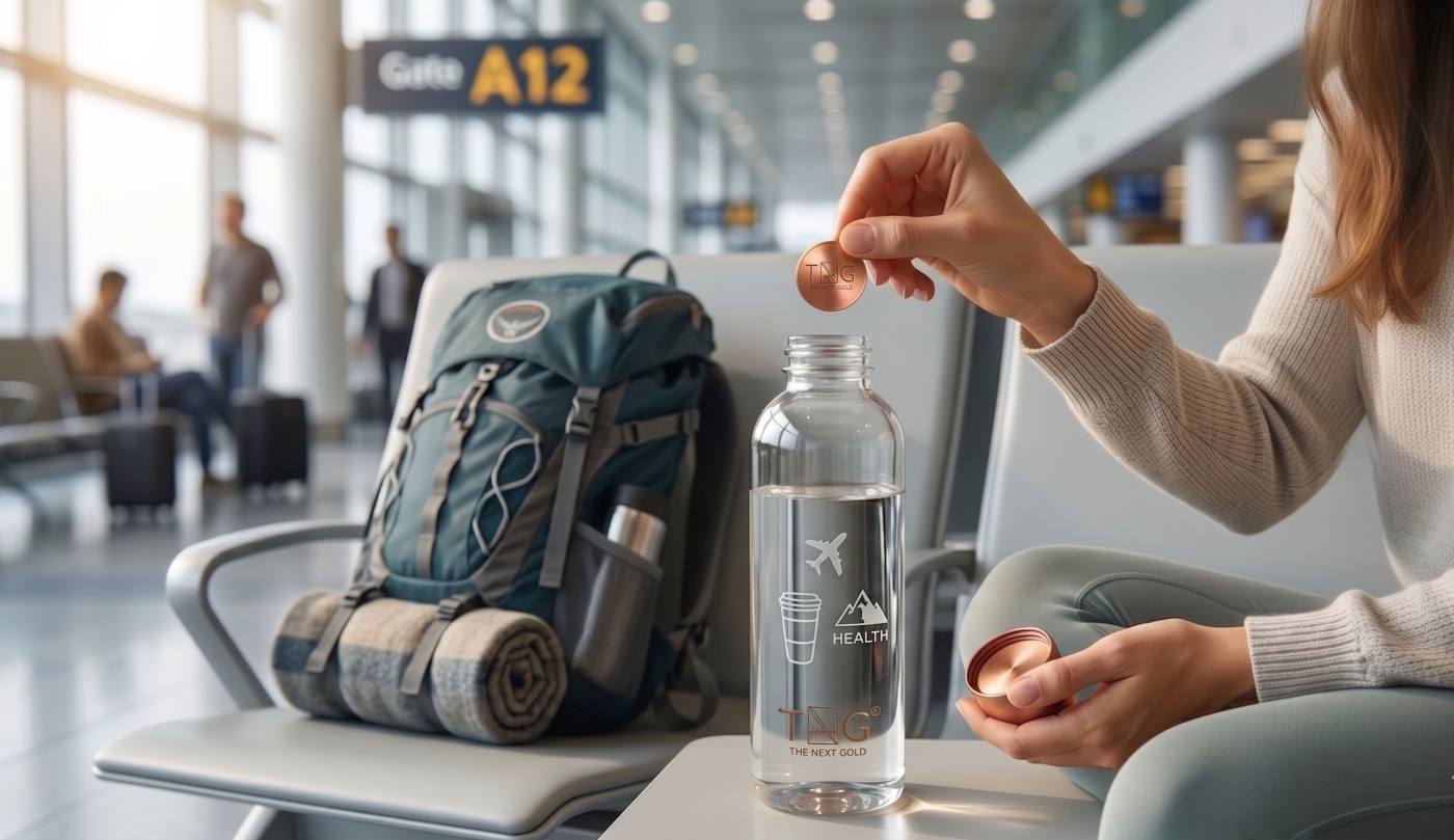 Traveler with water on a flight
